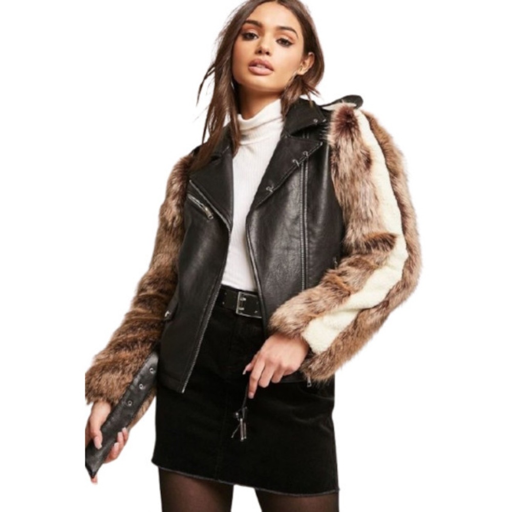 Shaci Faux Fur Faux Leather Moto Jacket M